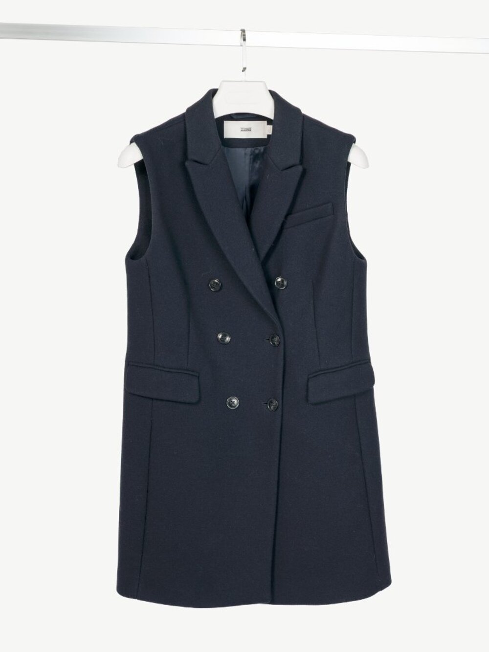 Closed Navy Wool Double-Breasted Button Long Vest